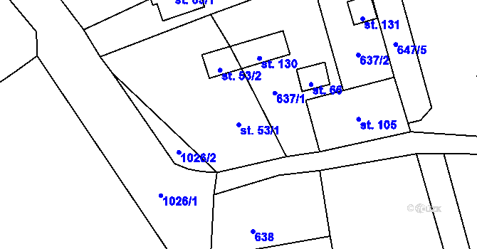 Parcela st. 53/1 v KÚ Sousedovice, Katastrální mapa