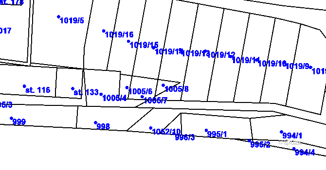 Parcela st. 1005/8 v KÚ Sousedovice, Katastrální mapa