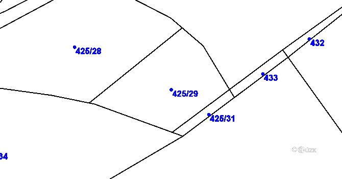 Parcela st. 425/29 v KÚ Soušice, Katastrální mapa