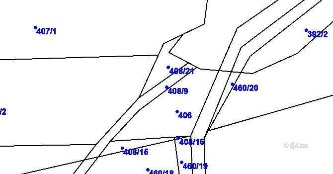 Parcela st. 408/9 v KÚ Soušice, Katastrální mapa