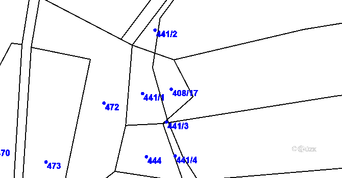 Parcela st. 408/17 v KÚ Soušice, Katastrální mapa