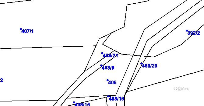 Parcela st. 408/21 v KÚ Soušice, Katastrální mapa