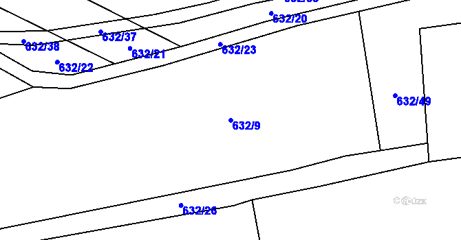 Parcela st. 632/9 v KÚ Soušice, Katastrální mapa