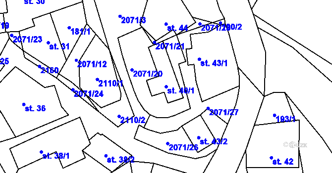 Parcela st. 40/1 v KÚ Soutice, Katastrální mapa