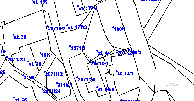 Parcela st. 44 v KÚ Soutice, Katastrální mapa