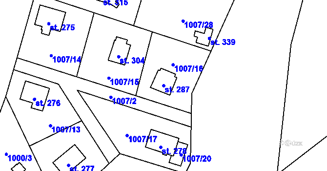 Parcela st. 287 v KÚ Soutice, Katastrální mapa