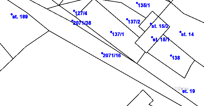 Parcela st. 2071/16 v KÚ Soutice, Katastrální mapa