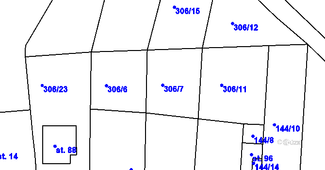 Parcela st. 306/7 v KÚ Sovadina, Katastrální mapa