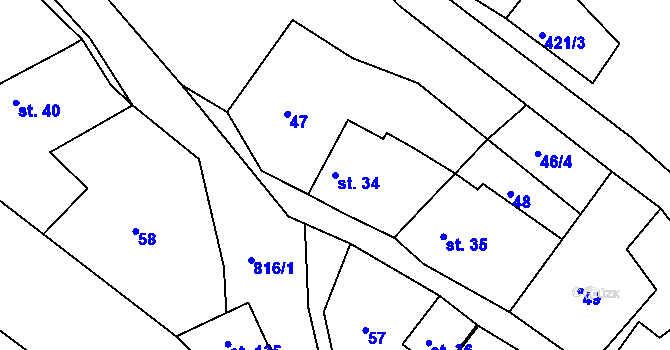 Parcela st. 34 v KÚ Sovenice u Mnichova Hradiště, Katastrální mapa