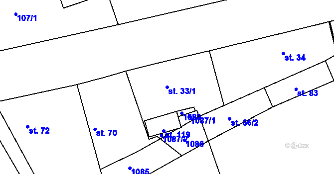 Parcela st. 33/1 v KÚ Sovenice, Katastrální mapa