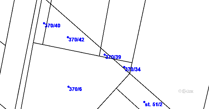 Parcela st. 370/39 v KÚ Sadová u Sovětic, Katastrální mapa