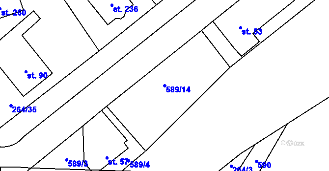 Parcela st. 589/14 v KÚ Sadová u Sovětic, Katastrální mapa