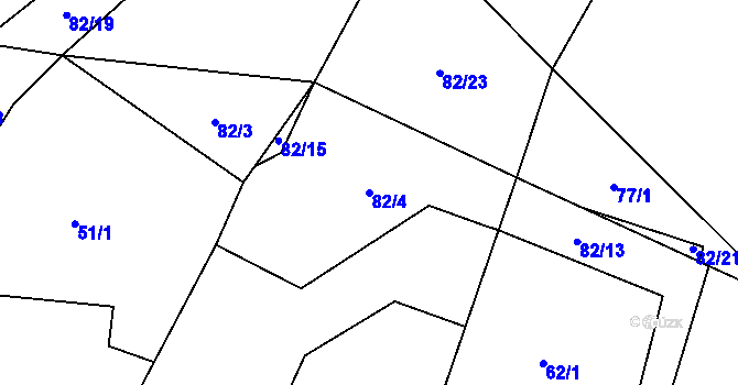Parcela st. 82/4 v KÚ Sovětice, Katastrální mapa
