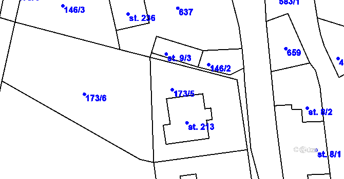 Parcela st. 173/5 v KÚ Sovětice, Katastrální mapa