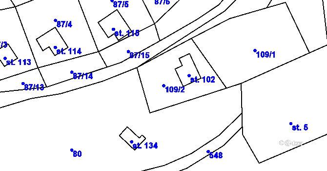 Parcela st. 109/2 v KÚ Sovinec, Katastrální mapa