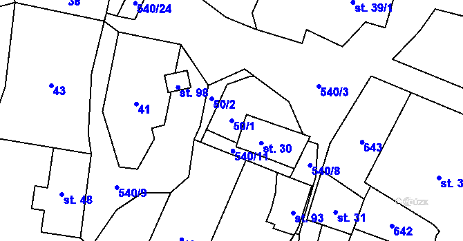 Parcela st. 50/1 v KÚ Sovinec, Katastrální mapa