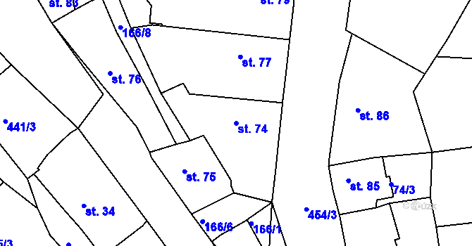 Parcela st. 74 v KÚ Sovínky, Katastrální mapa