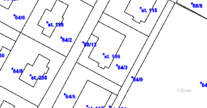 Parcela st. 116 v KÚ Sovínky, Katastrální mapa