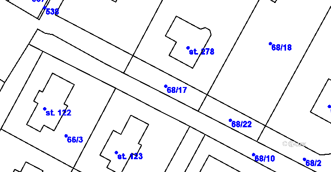 Parcela st. 68/17 v KÚ Sovínky, Katastrální mapa