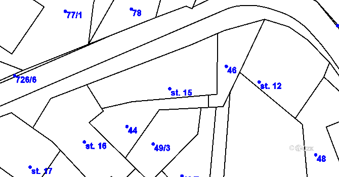Parcela st. 15 v KÚ Sovolusky u Přelouče, Katastrální mapa