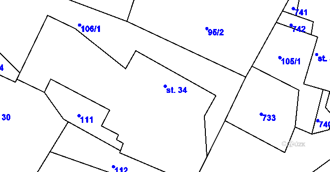 Parcela st. 34 v KÚ Sovolusky u Přelouče, Katastrální mapa