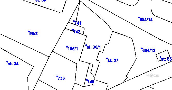 Parcela st. 36/1 v KÚ Sovolusky u Přelouče, Katastrální mapa