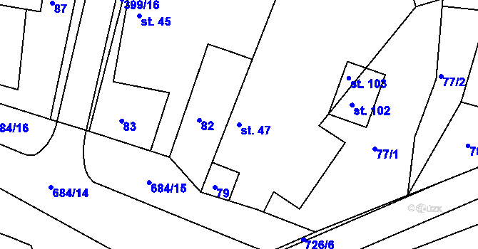 Parcela st. 47 v KÚ Sovolusky u Přelouče, Katastrální mapa