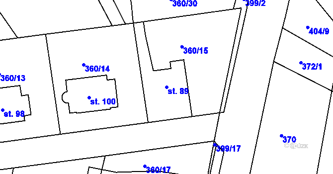Parcela st. 89 v KÚ Sovolusky u Přelouče, Katastrální mapa