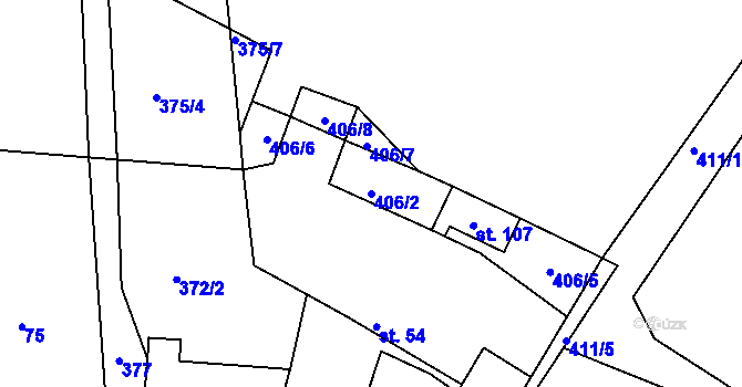 Parcela st. 406/2 v KÚ Sovolusky u Přelouče, Katastrální mapa