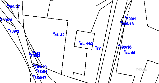 Parcela st. 44/2 v KÚ Sovolusky u Přelouče, Katastrální mapa