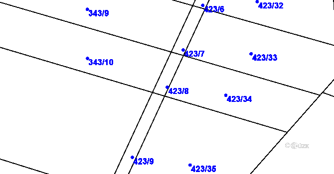 Parcela st. 423/8 v KÚ Sovolusky u Přelouče, Katastrální mapa