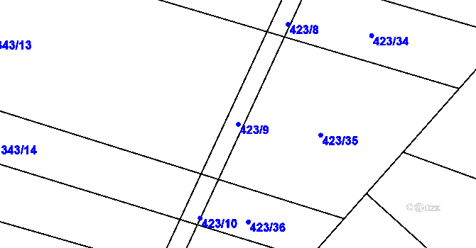 Parcela st. 423/9 v KÚ Sovolusky u Přelouče, Katastrální mapa