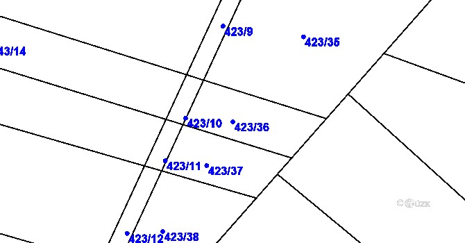 Parcela st. 423/36 v KÚ Sovolusky u Přelouče, Katastrální mapa