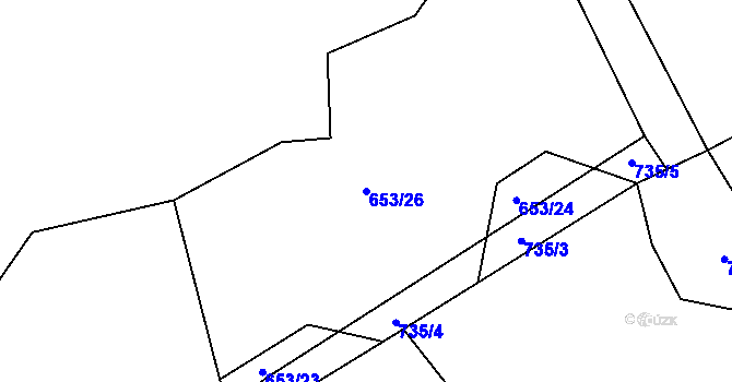 Parcela st. 653/26 v KÚ Sovolusky u Přelouče, Katastrální mapa