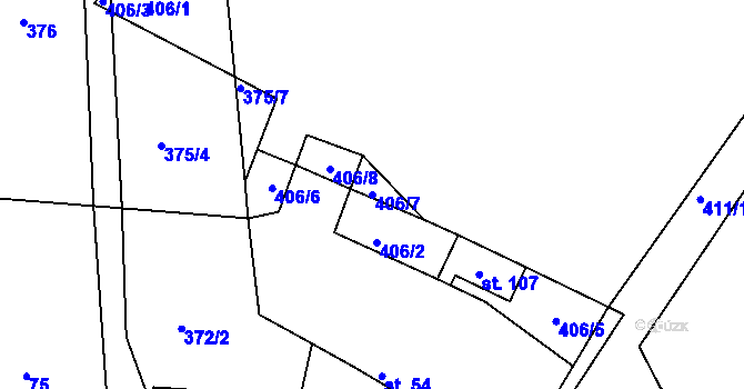 Parcela st. 406/7 v KÚ Sovolusky u Přelouče, Katastrální mapa