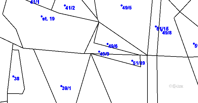 Parcela st. 49/9 v KÚ Sovolusky u Přelouče, Katastrální mapa