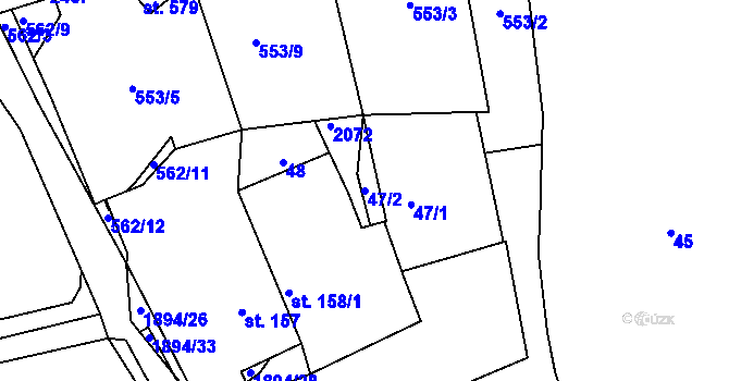 Parcela st. 47/2 v KÚ Spálené Poříčí, Katastrální mapa