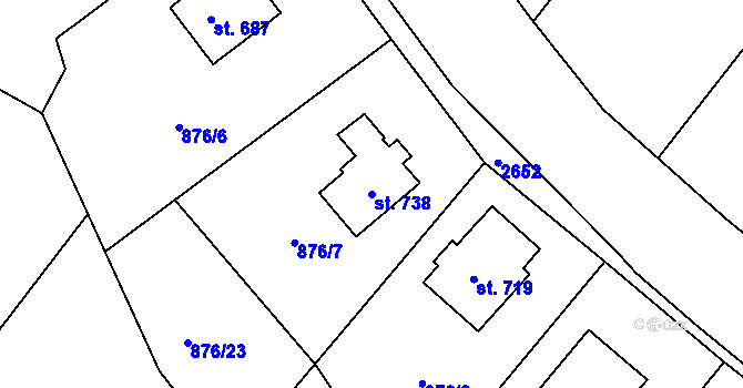 Parcela st. 738 v KÚ Spálené Poříčí, Katastrální mapa