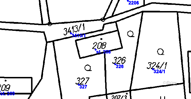 Parcela st. 208 v KÚ Spálov, Katastrální mapa
