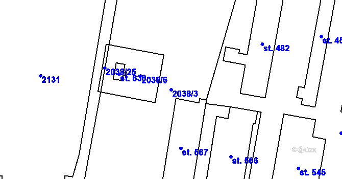 Parcela st. 2038/3 v KÚ Spálov, Katastrální mapa