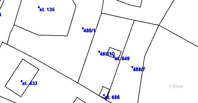 Parcela st. 485/10 v KÚ Spálov, Katastrální mapa