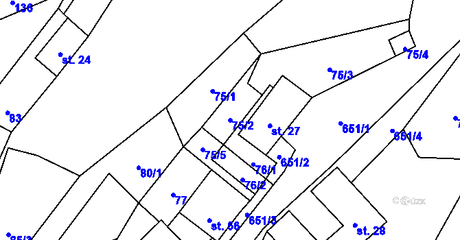 Parcela st. 75/2 v KÚ Spělkov, Katastrální mapa