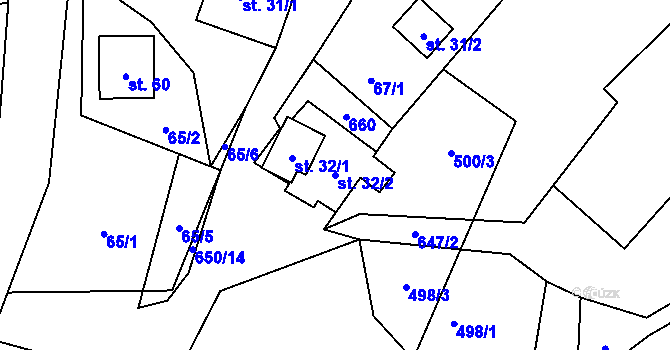 Parcela st. 32/2 v KÚ Spělkov, Katastrální mapa