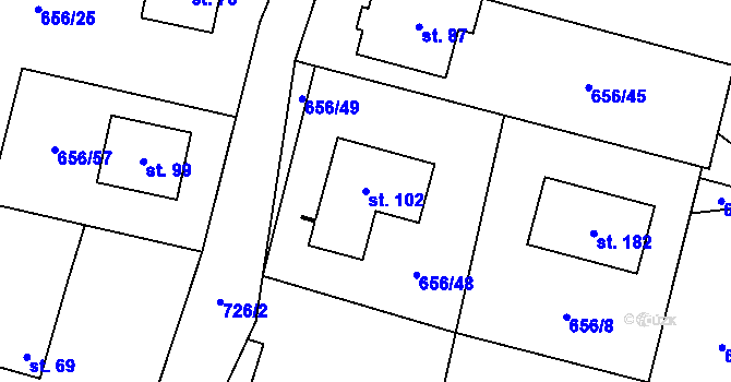 Parcela st. 102 v KÚ Spělov, Katastrální mapa