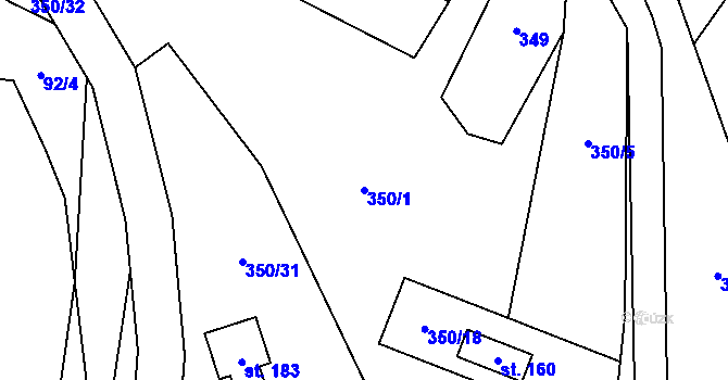 Parcela st. 350/1 v KÚ Spělov, Katastrální mapa