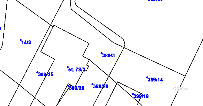Parcela st. 389/3 v KÚ Spělov, Katastrální mapa