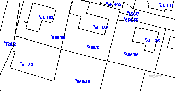 Parcela st. 656/8 v KÚ Spělov, Katastrální mapa