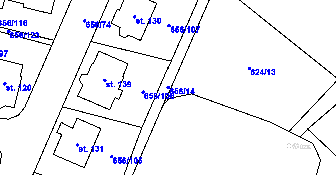 Parcela st. 656/14 v KÚ Spělov, Katastrální mapa