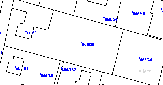 Parcela st. 656/28 v KÚ Spělov, Katastrální mapa