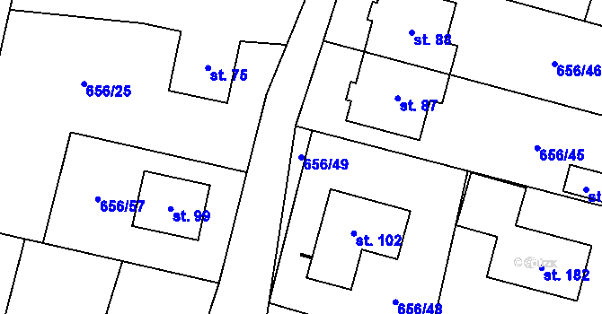 Parcela st. 656/49 v KÚ Spělov, Katastrální mapa